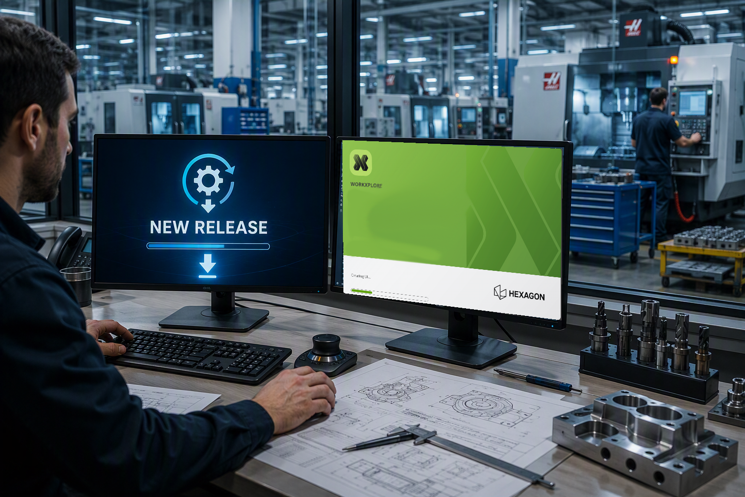 postazione con WORKXPLORE 2026, visualizzatore di file CAD, in officina meccanica